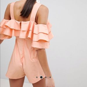 Coral ruffled jumpsuit!
